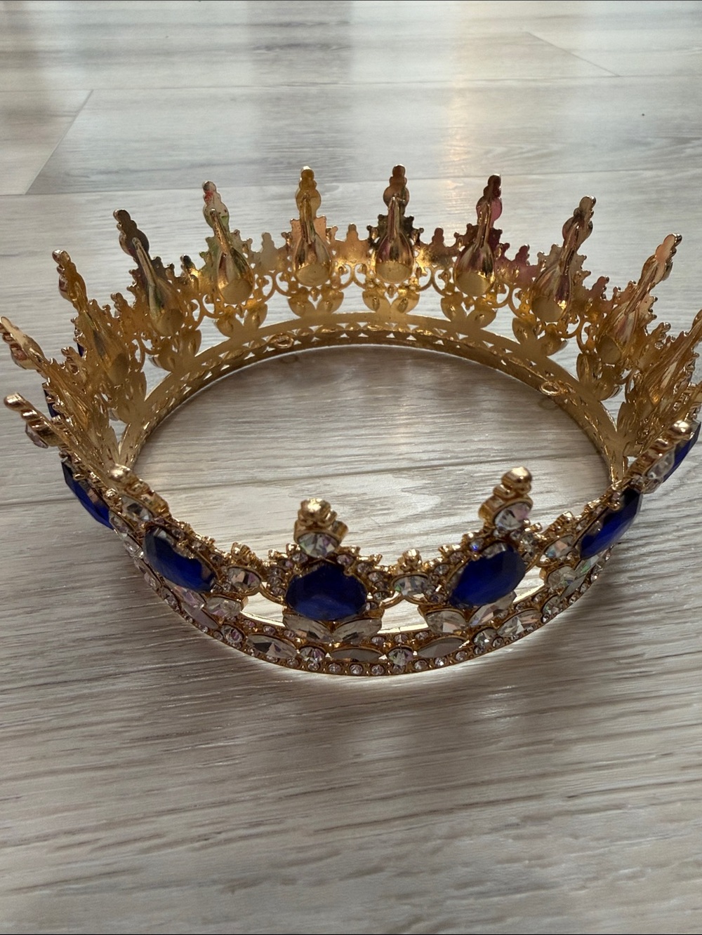 Gold and Blue Jeweled Crown Tiara - Women's Accessory